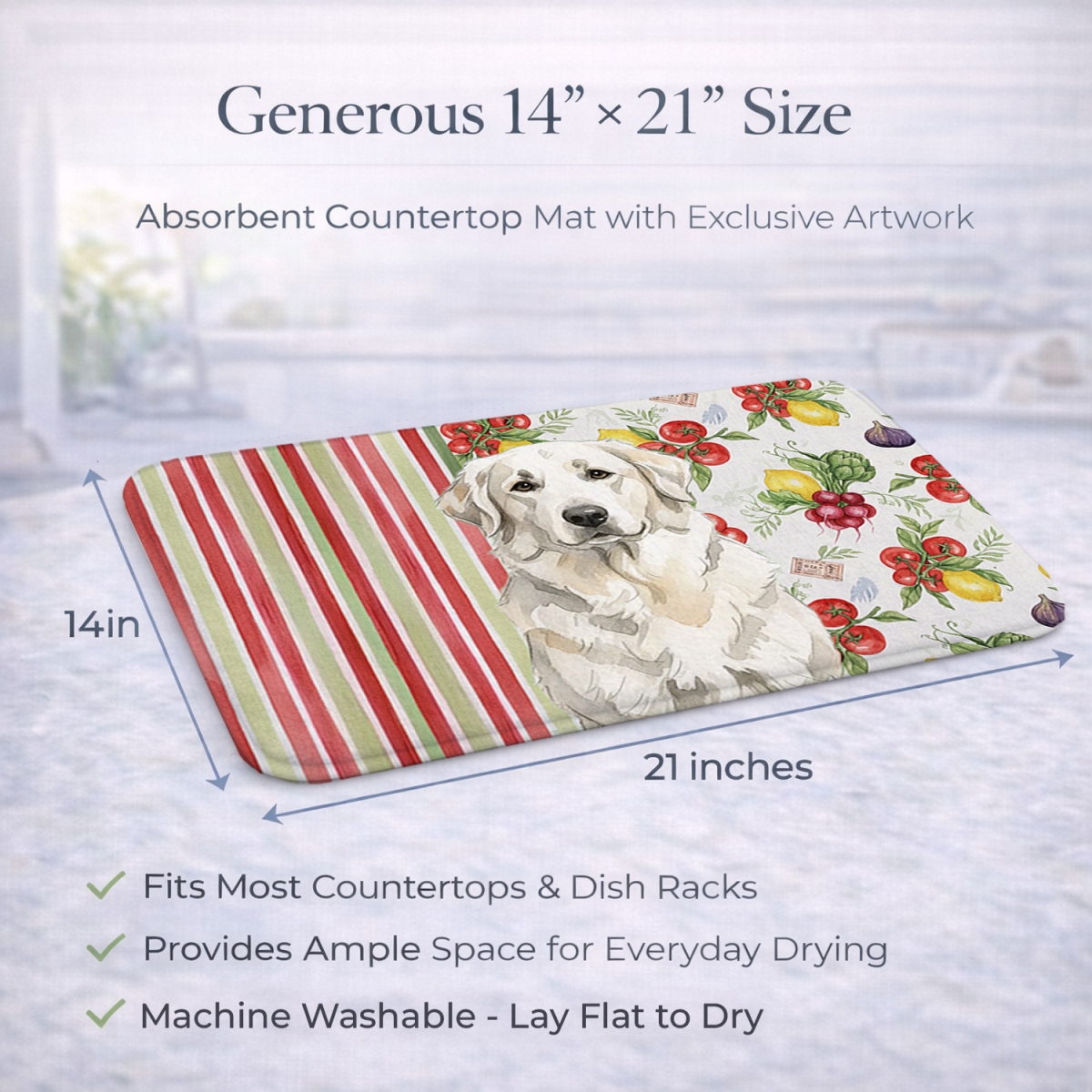 Picture of Carolines Treasures WDK8258DDM 21 x 14 in. White Great Pyrenees Vegetables Dish Drying Mat