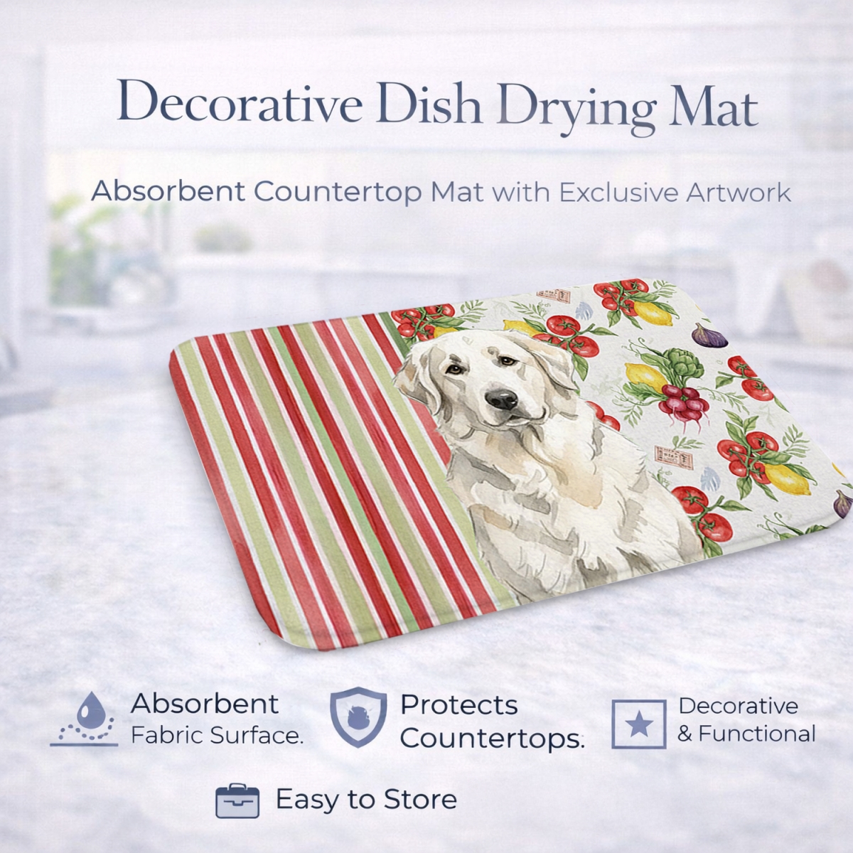 Picture of Carolines Treasures WDK8258DDM 21 x 14 in. White Great Pyrenees Vegetables Dish Drying Mat