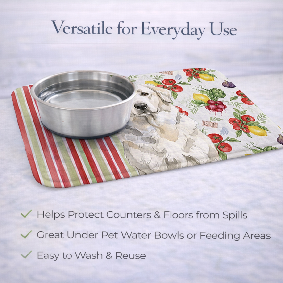 Picture of Carolines Treasures WDK8258DDM 21 x 14 in. White Great Pyrenees Vegetables Dish Drying Mat