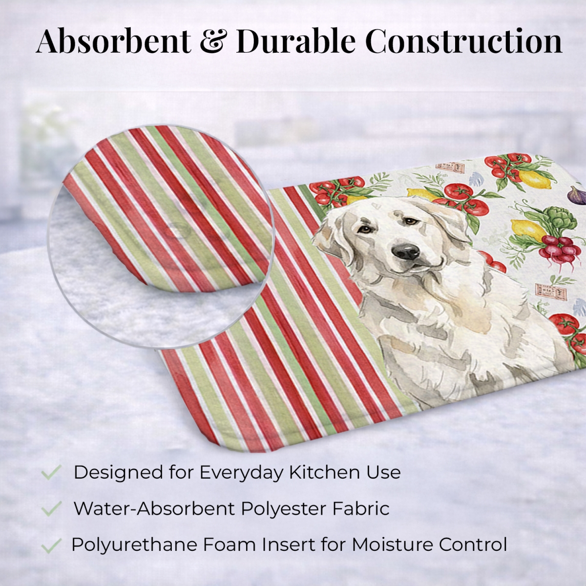 Picture of Carolines Treasures WDK8258DDM 21 x 14 in. White Great Pyrenees Vegetables Dish Drying Mat