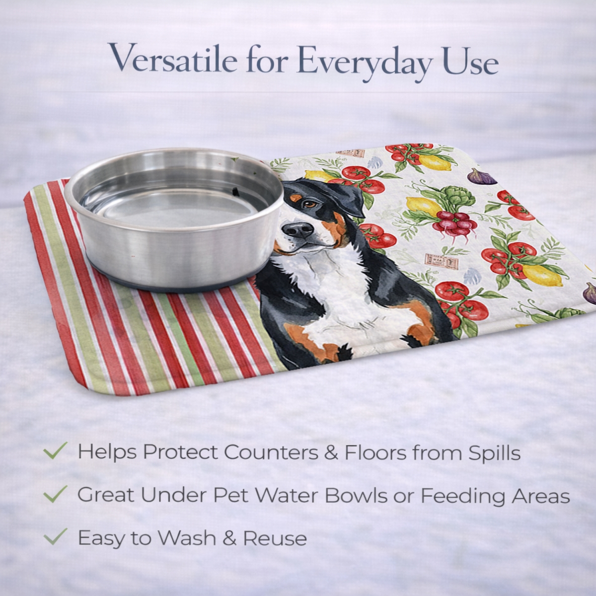 Picture of Carolines Treasures WDK8259DDM 21 x 14 in. Greater Swiss Mountain Dog Vegetables Dish Drying Mat