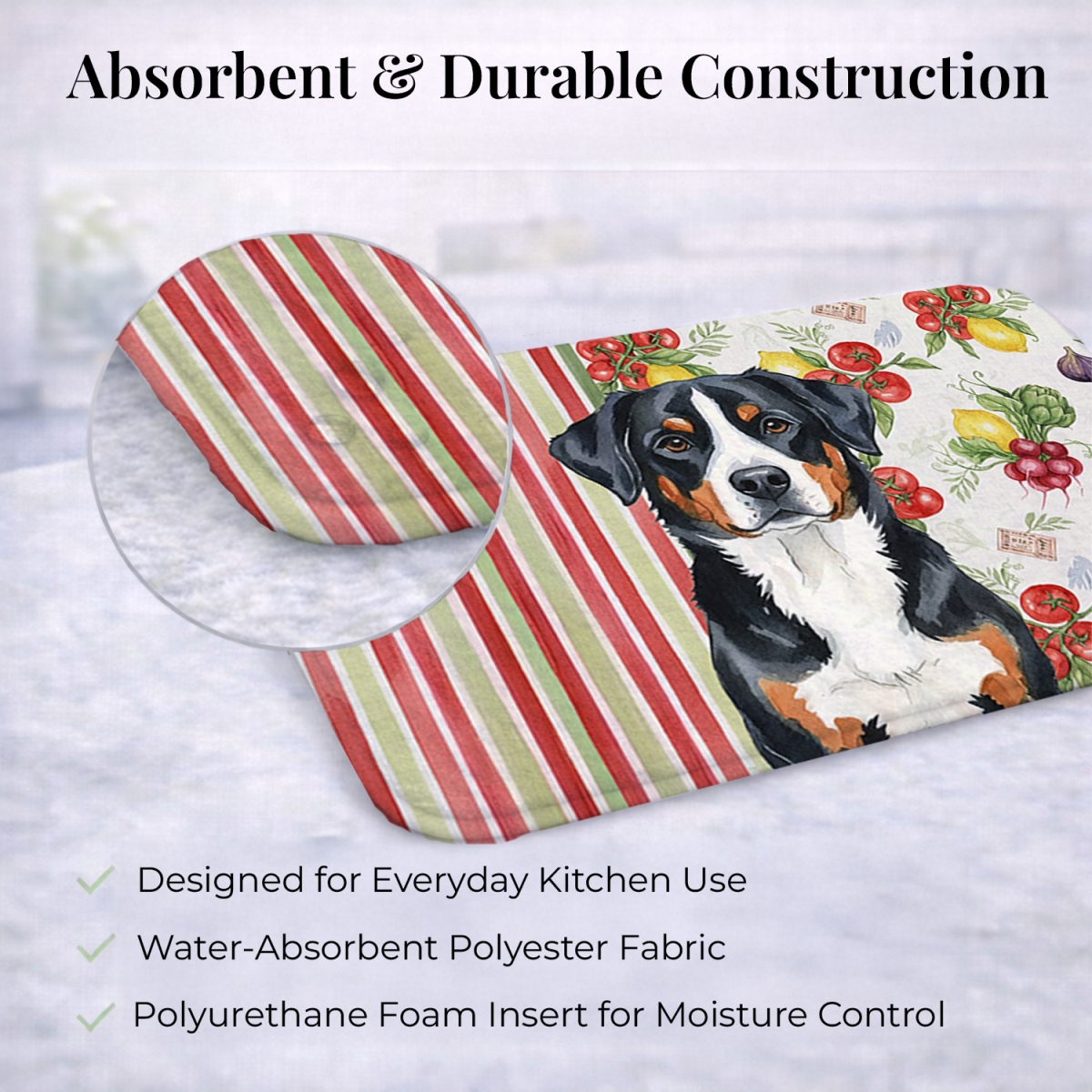 Picture of Carolines Treasures WDK8259DDM 21 x 14 in. Greater Swiss Mountain Dog Vegetables Dish Drying Mat