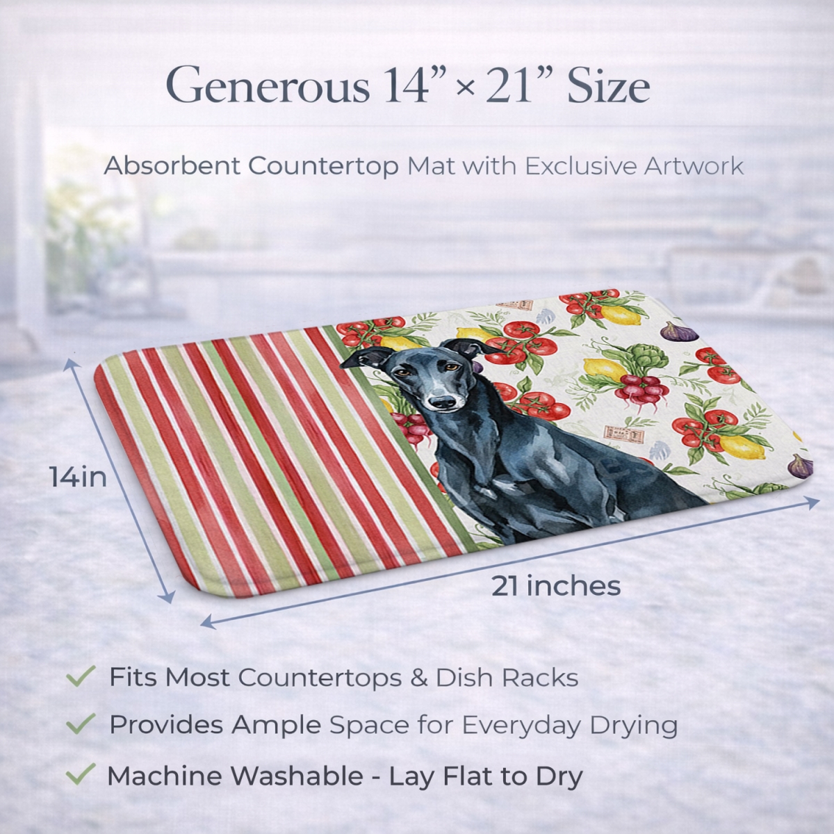 Picture of Carolines Treasures WDK8261DDM 21 x 14 in. Black Greyhound Vegetables Dish Drying Mat
