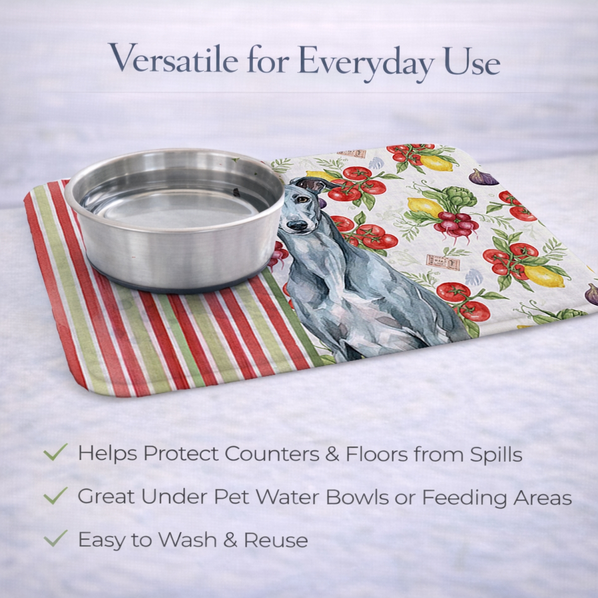 Picture of Carolines Treasures WDK8262DDM 21 x 14 in. Blue Brindle Greyhound Vegetables Dish Drying Mat