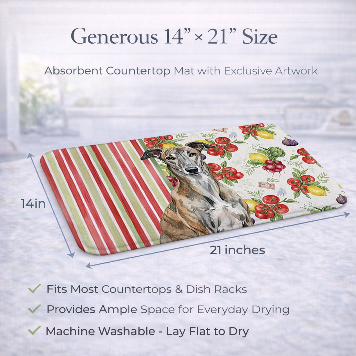 Picture of Carolines Treasures WDK8263DDM 21 x 14 in. Brindle Greyhound Vegetables Dish Drying Mat