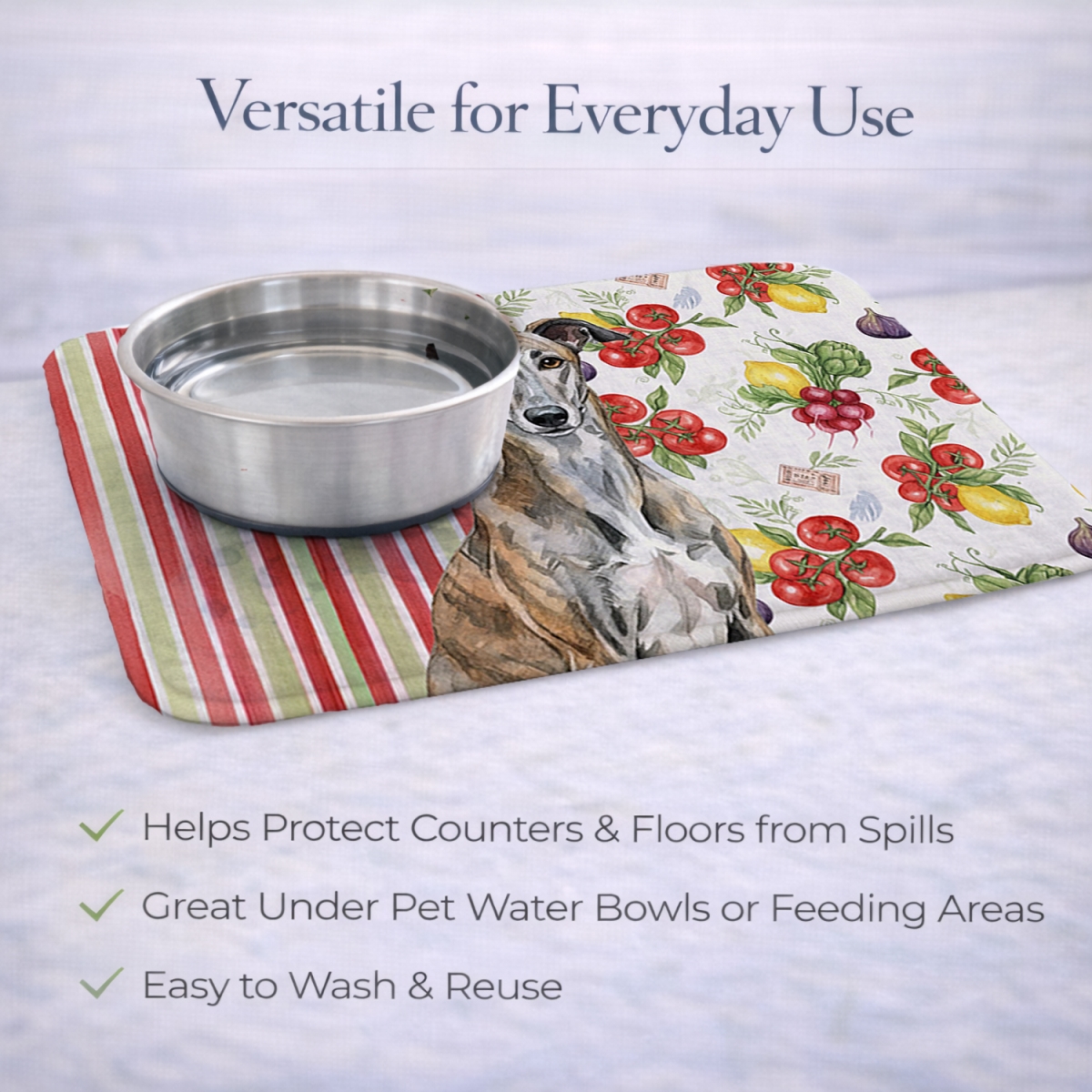 Picture of Carolines Treasures WDK8263DDM 21 x 14 in. Brindle Greyhound Vegetables Dish Drying Mat