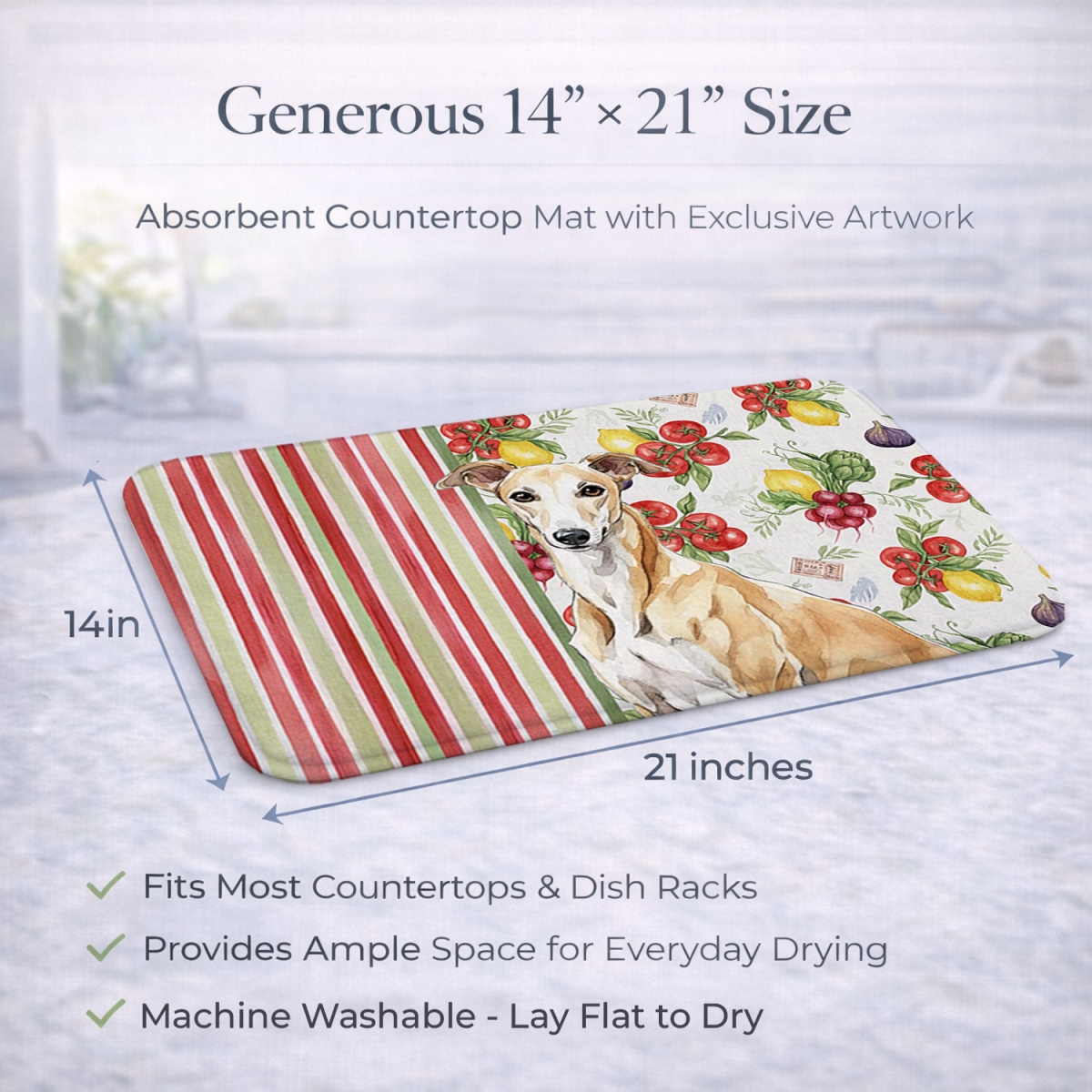 Picture of Carolines Treasures WDK8264DDM 21 x 14 in. Fawn Greyhound Vegetables Dish Drying Mat