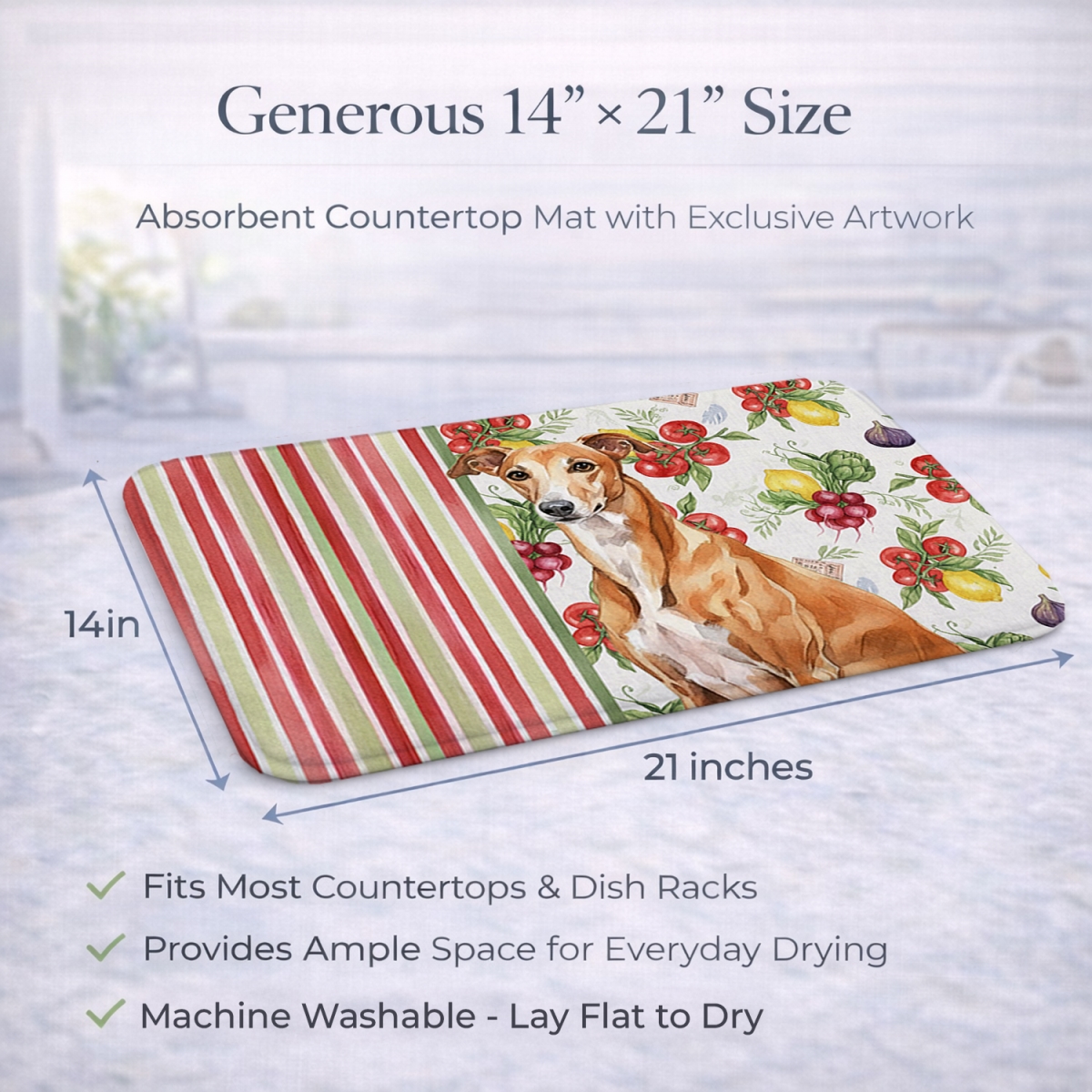 Picture of Carolines Treasures WDK8265DDM 21 x 14 in. Red Greyhound Vegetables Dish Drying Mat