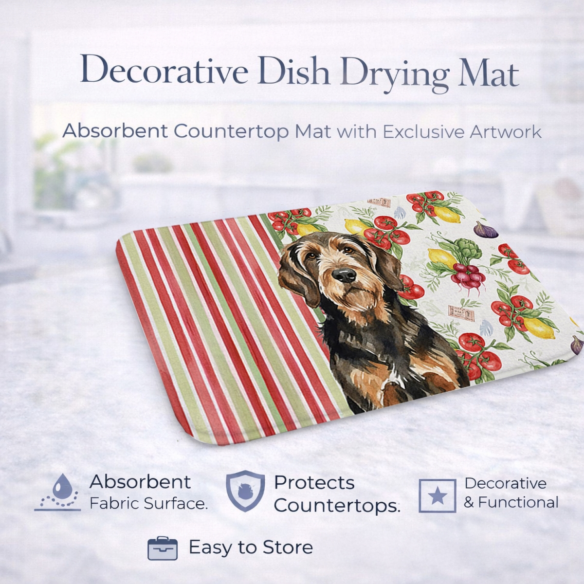 Picture of Carolines Treasures WDK8338DDM 21 x 14 in. Black & Tan Otterhound Vegetables Dish Drying Mat