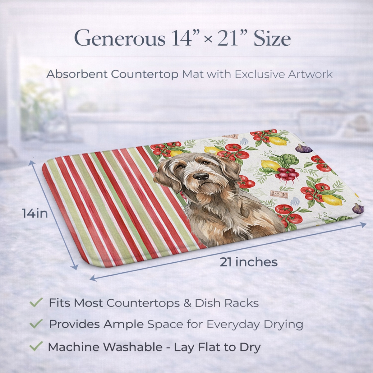 Picture of Carolines Treasures WDK8339DDM 21 x 14 in. Grizzle & Tan Otterhound Vegetables Dish Drying Mat