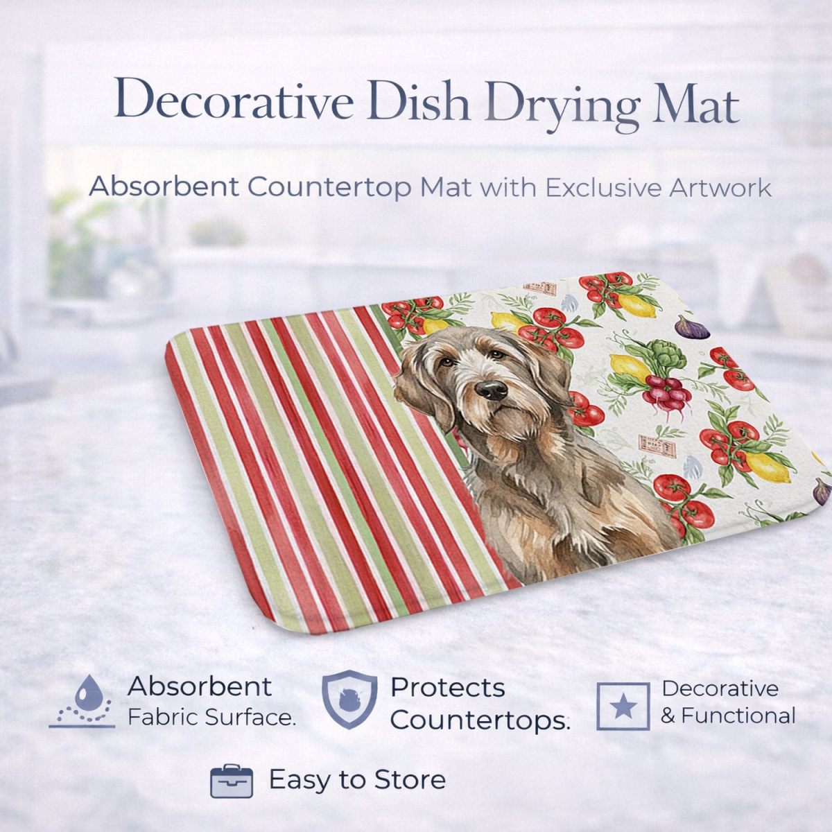 Picture of Carolines Treasures WDK8339DDM 21 x 14 in. Grizzle & Tan Otterhound Vegetables Dish Drying Mat