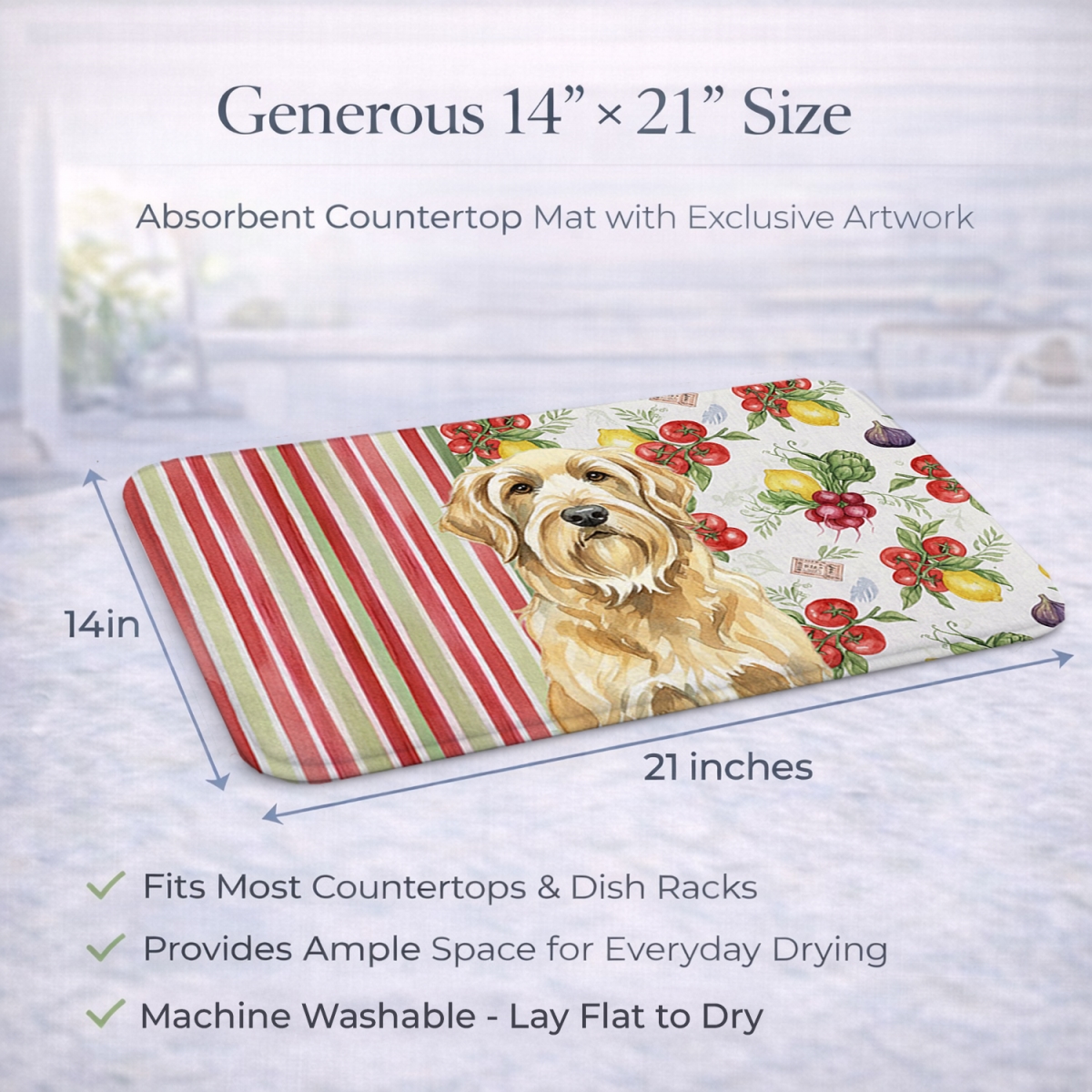 Picture of Carolines Treasures WDK8340DDM 21 x 14 in. Wheaten & Tan Otterhound Vegetables Dish Drying Mat