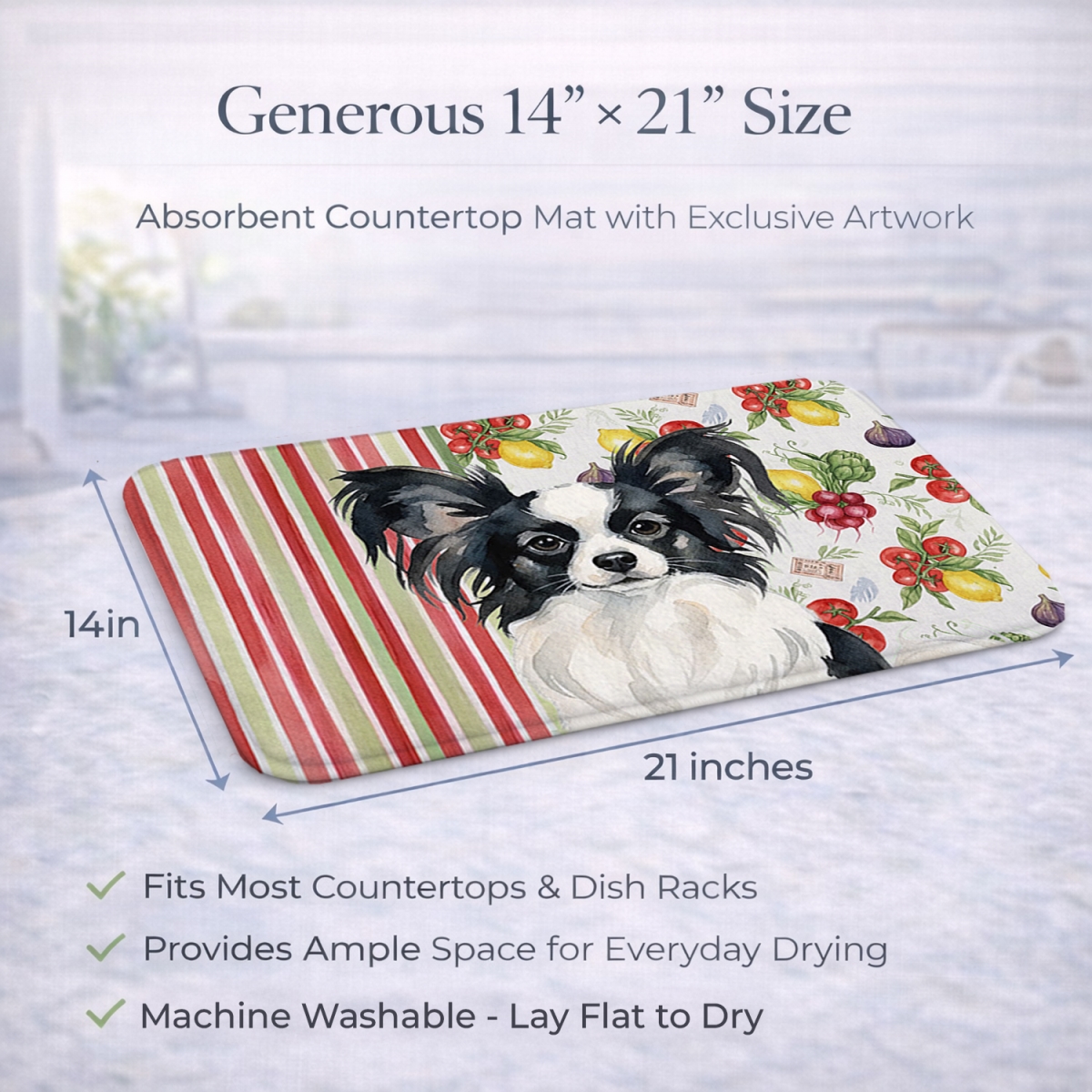 Picture of Carolines Treasures WDK8341DDM 21 x 14 in. Black & White Papillon Vegetables Dish Drying Mat