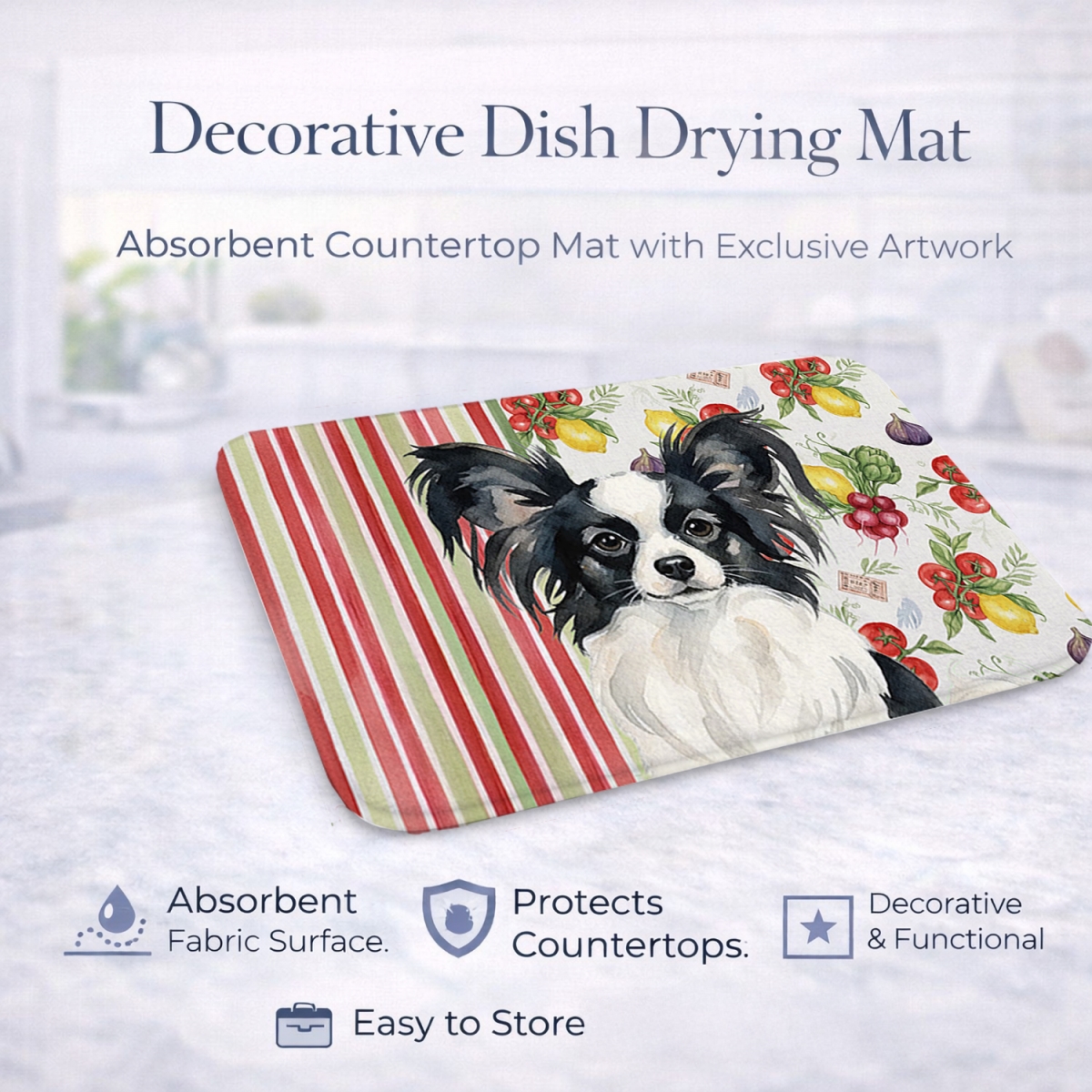 Picture of Carolines Treasures WDK8341DDM 21 x 14 in. Black & White Papillon Vegetables Dish Drying Mat