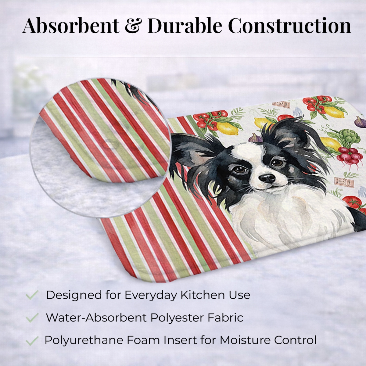 Picture of Carolines Treasures WDK8341DDM 21 x 14 in. Black & White Papillon Vegetables Dish Drying Mat