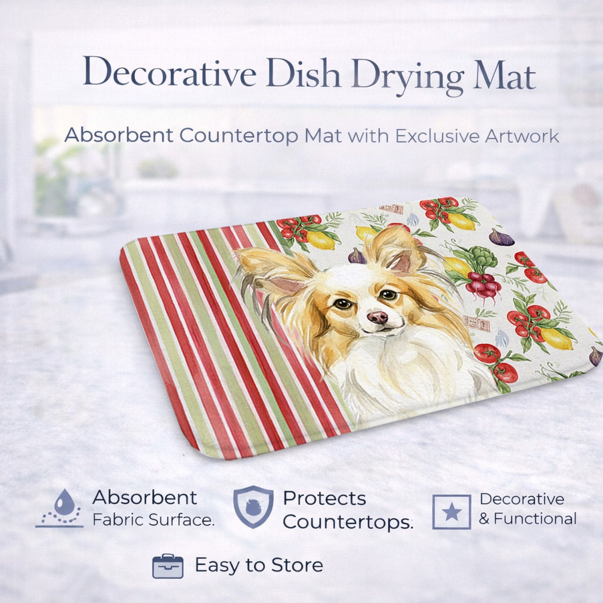 Picture of Carolines Treasures WDK8342DDM 21 x 14 in. Lemon & White Papillon Vegetables Dish Drying Mat