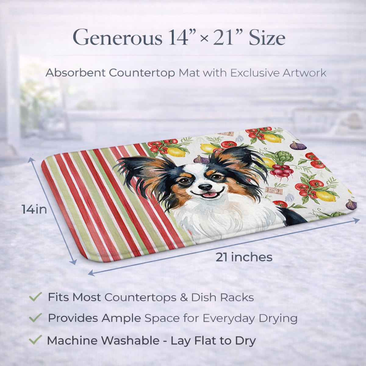 Picture of Carolines Treasures WDK8343DDM 21 x 14 in. Tricoilor Papillon Vegetables Dish Drying Mat