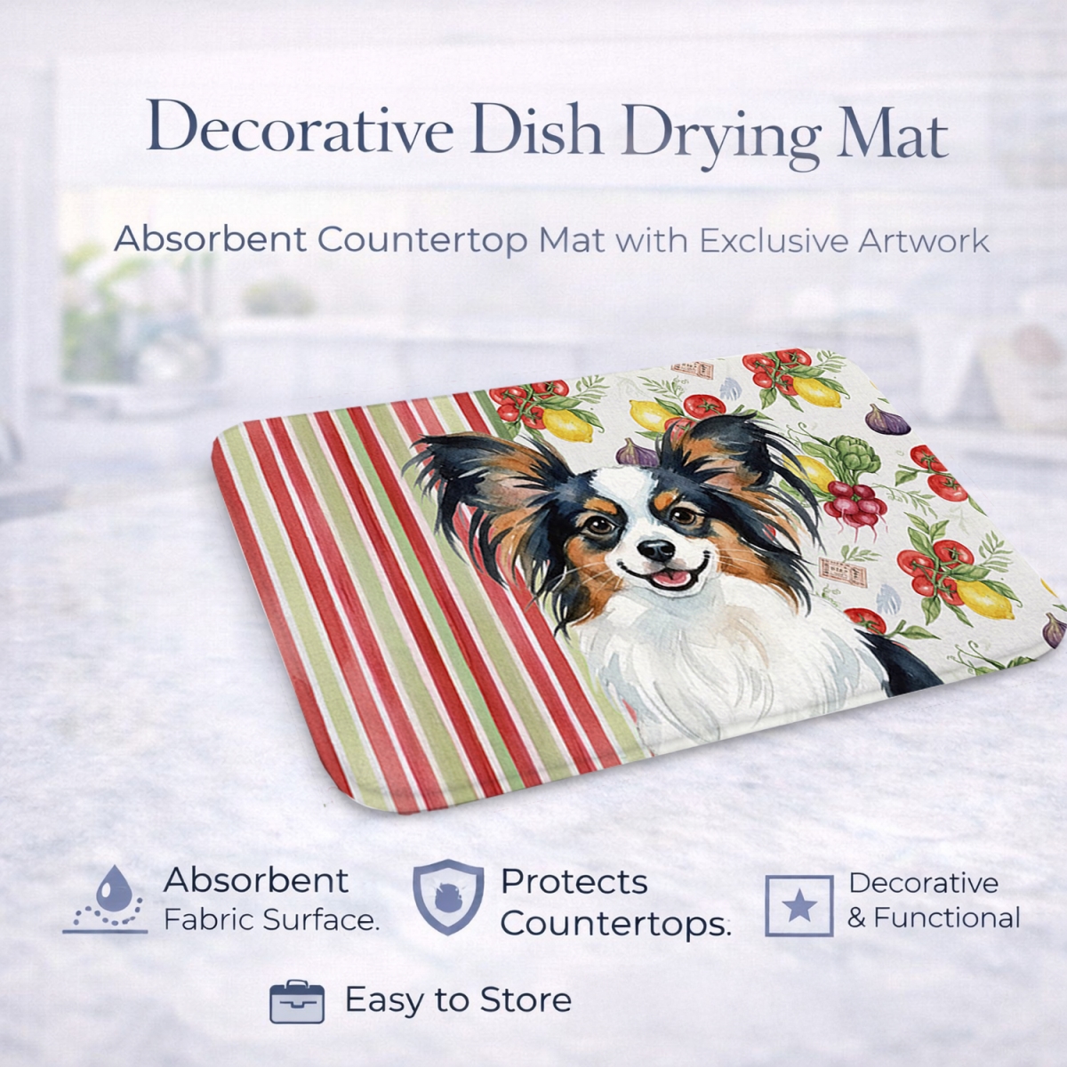 Picture of Carolines Treasures WDK8343DDM 21 x 14 in. Tricoilor Papillon Vegetables Dish Drying Mat