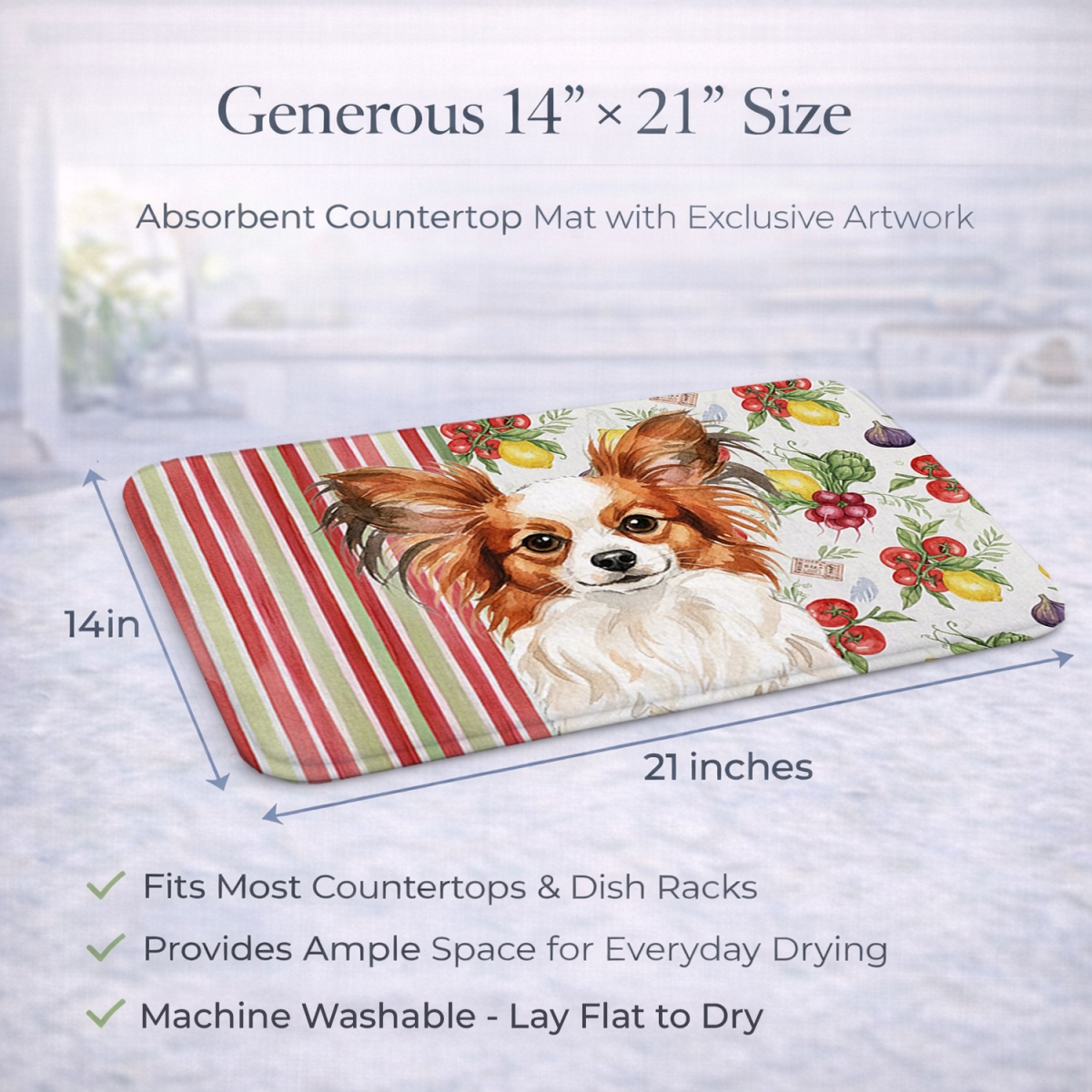 Picture of Carolines Treasures WDK8344DDM 21 x 14 in. White with Red Papillon Vegetables Dish Drying Mat