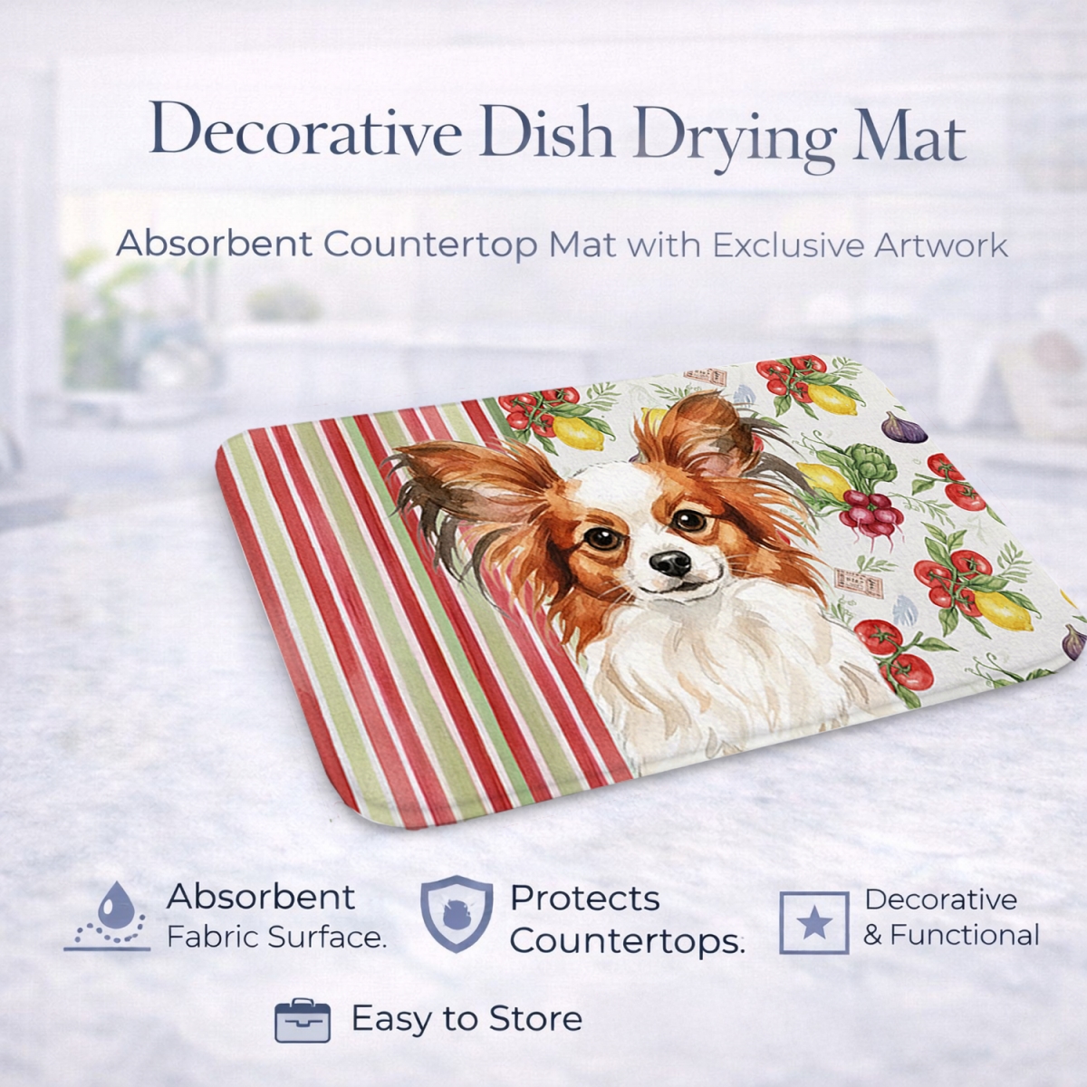 Picture of Carolines Treasures WDK8344DDM 21 x 14 in. White with Red Papillon Vegetables Dish Drying Mat
