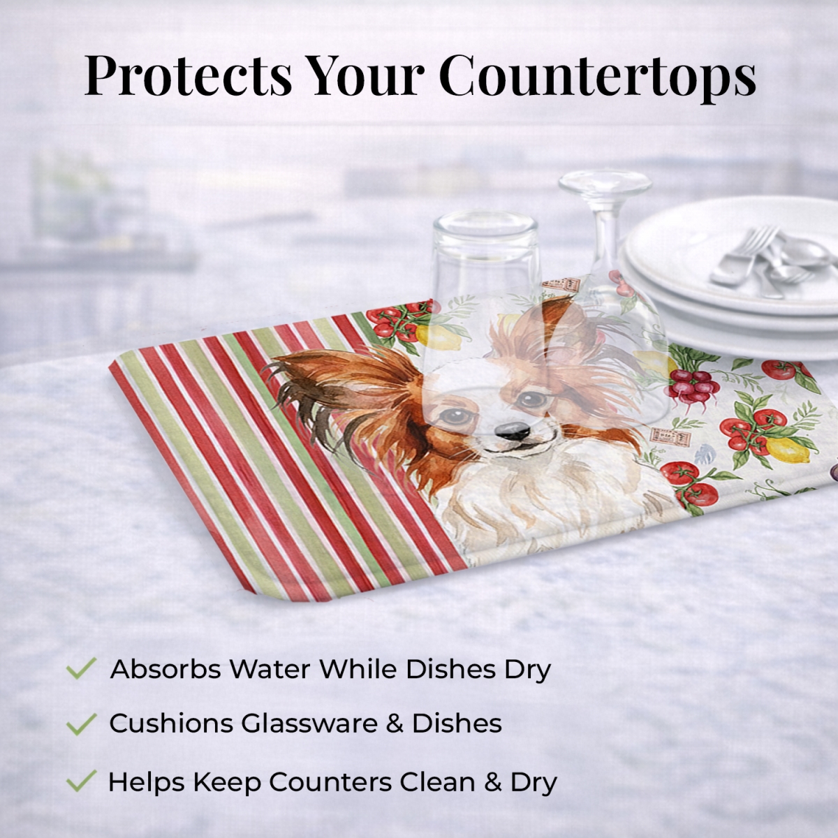 Picture of Carolines Treasures WDK8344DDM 21 x 14 in. White with Red Papillon Vegetables Dish Drying Mat