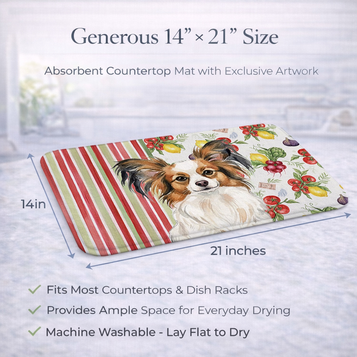 Picture of Carolines Treasures WDK8345DDM 21 x 14 in. White with Sable Papillon Vegetables Dish Drying Mat