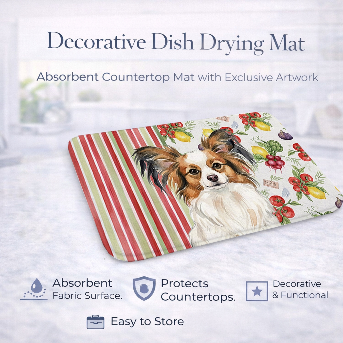 Picture of Carolines Treasures WDK8345DDM 21 x 14 in. White with Sable Papillon Vegetables Dish Drying Mat
