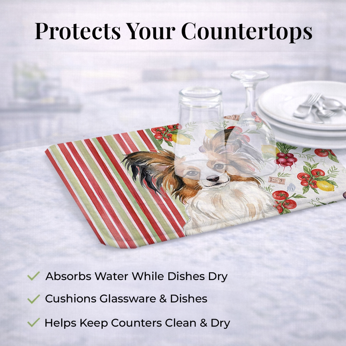 Picture of Carolines Treasures WDK8345DDM 21 x 14 in. White with Sable Papillon Vegetables Dish Drying Mat