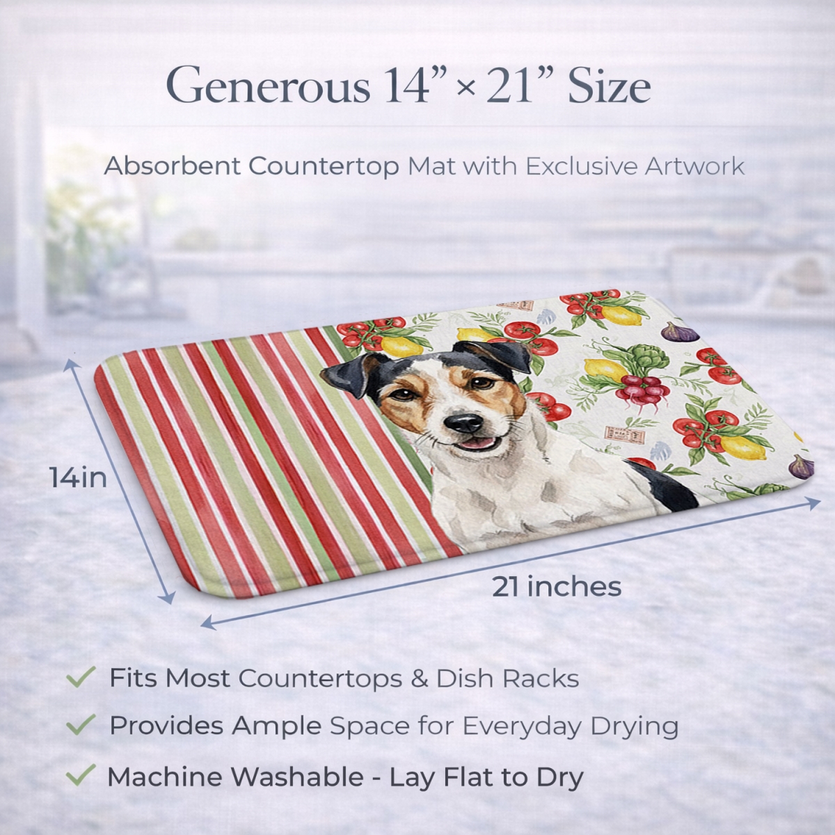 Picture of Carolines Treasures WDK8346DDM 21 x 14 in. Parson Russell Terrier Vegetables Dish Drying Mat