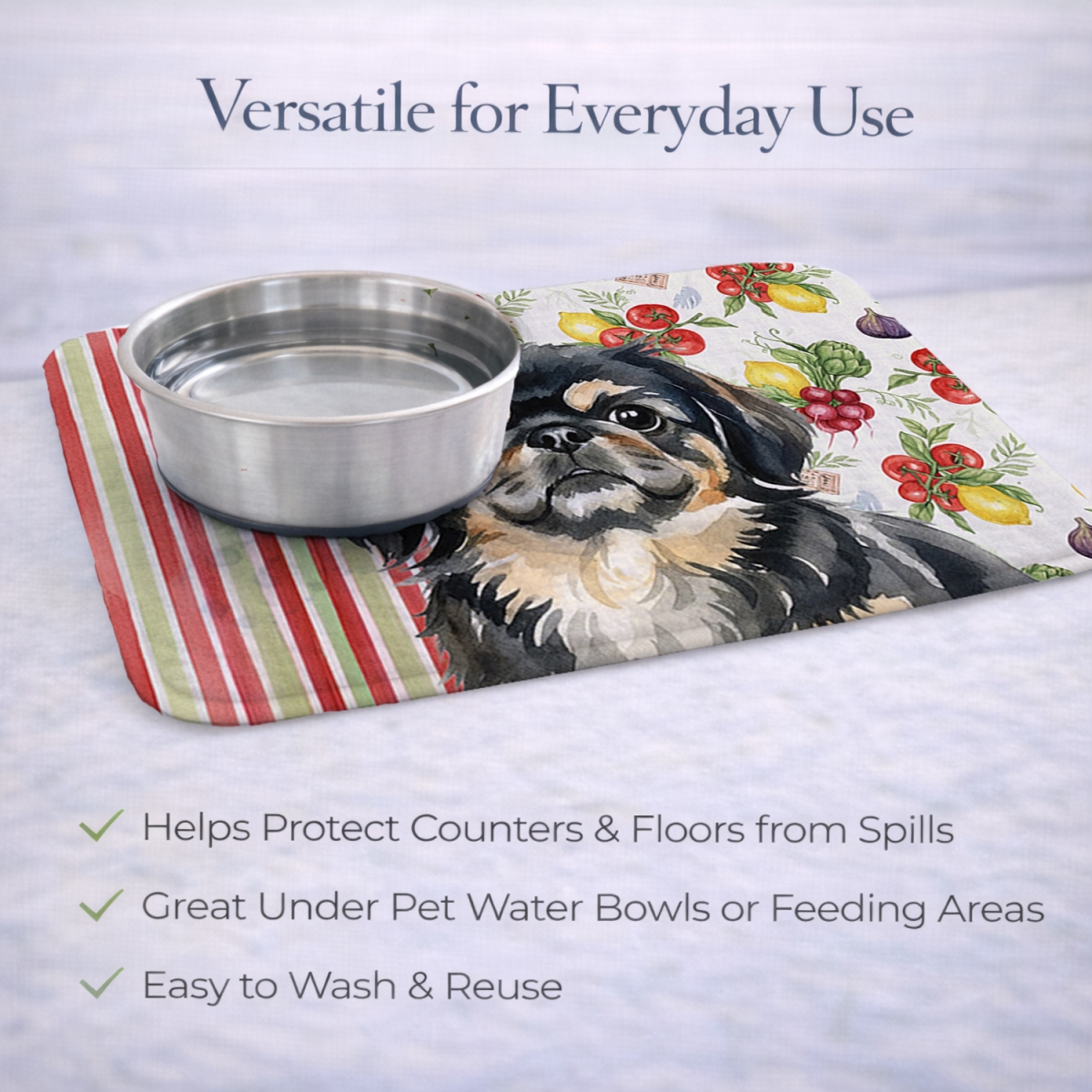 Picture of Carolines Treasures WDK8347DDM 21 x 14 in. Black & Tan Pekingese Vegetables Dish Drying Mat