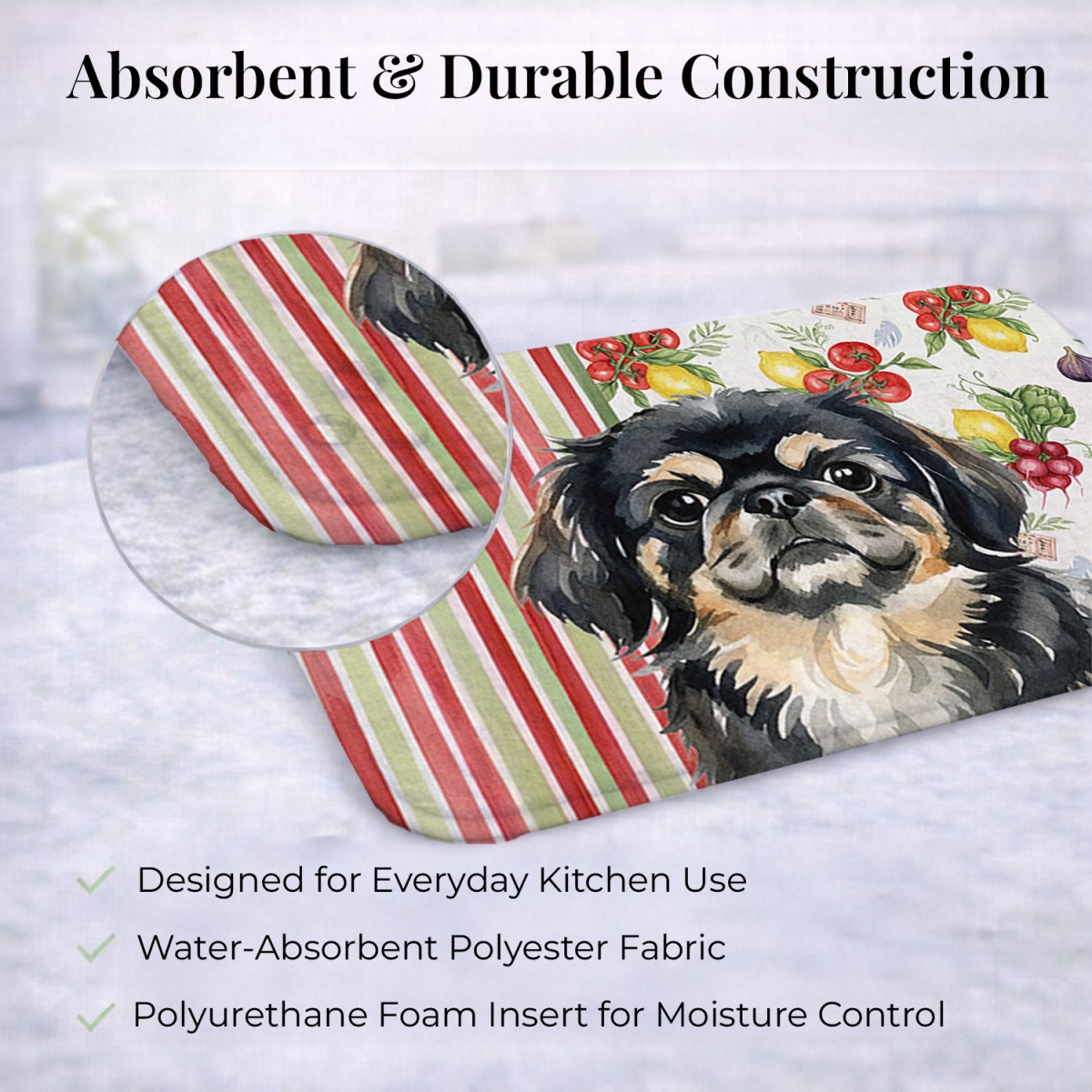 Picture of Carolines Treasures WDK8347DDM 21 x 14 in. Black & Tan Pekingese Vegetables Dish Drying Mat