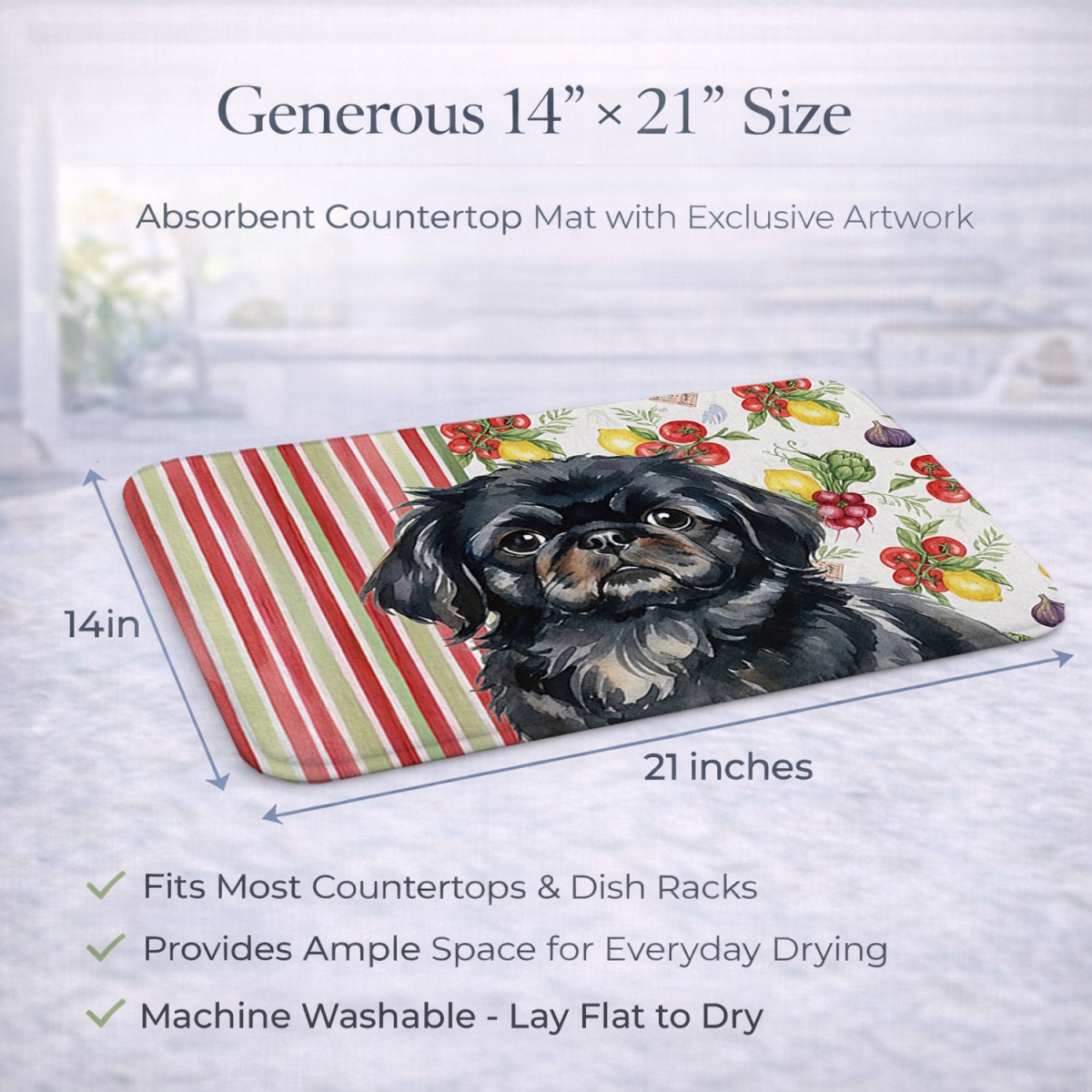 Picture of Carolines Treasures WDK8348DDM 21 x 14 in. Black Pekingese Vegetables Dish Drying Mat