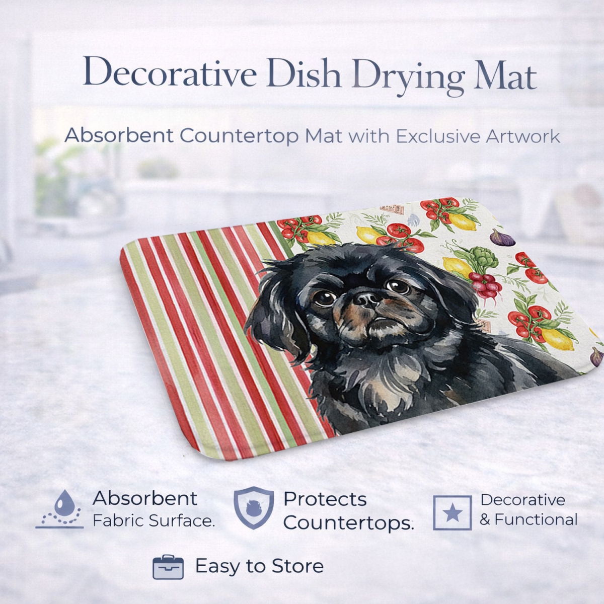 Picture of Carolines Treasures WDK8348DDM 21 x 14 in. Black Pekingese Vegetables Dish Drying Mat