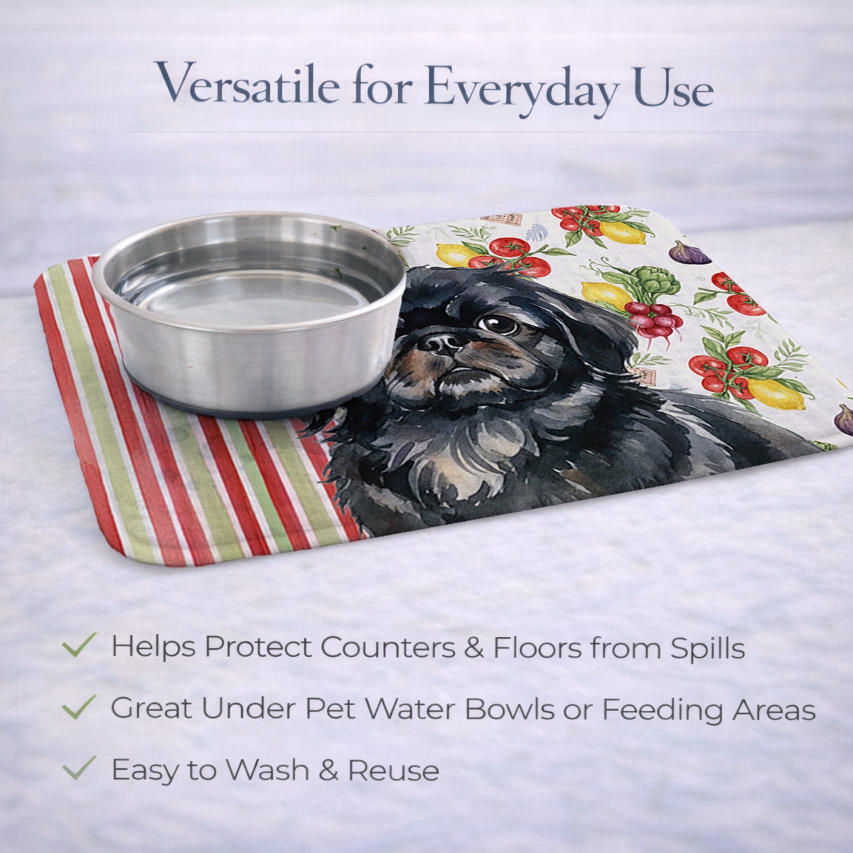 Picture of Carolines Treasures WDK8348DDM 21 x 14 in. Black Pekingese Vegetables Dish Drying Mat