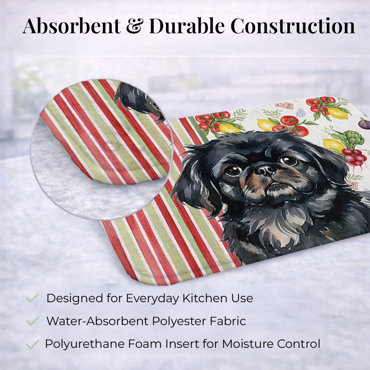 Picture of Carolines Treasures WDK8348DDM 21 x 14 in. Black Pekingese Vegetables Dish Drying Mat