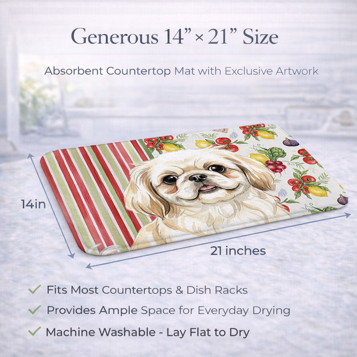 Picture of Carolines Treasures WDK8349DDM 21 x 14 in. Cream Pekingese Vegetables Dish Drying Mat