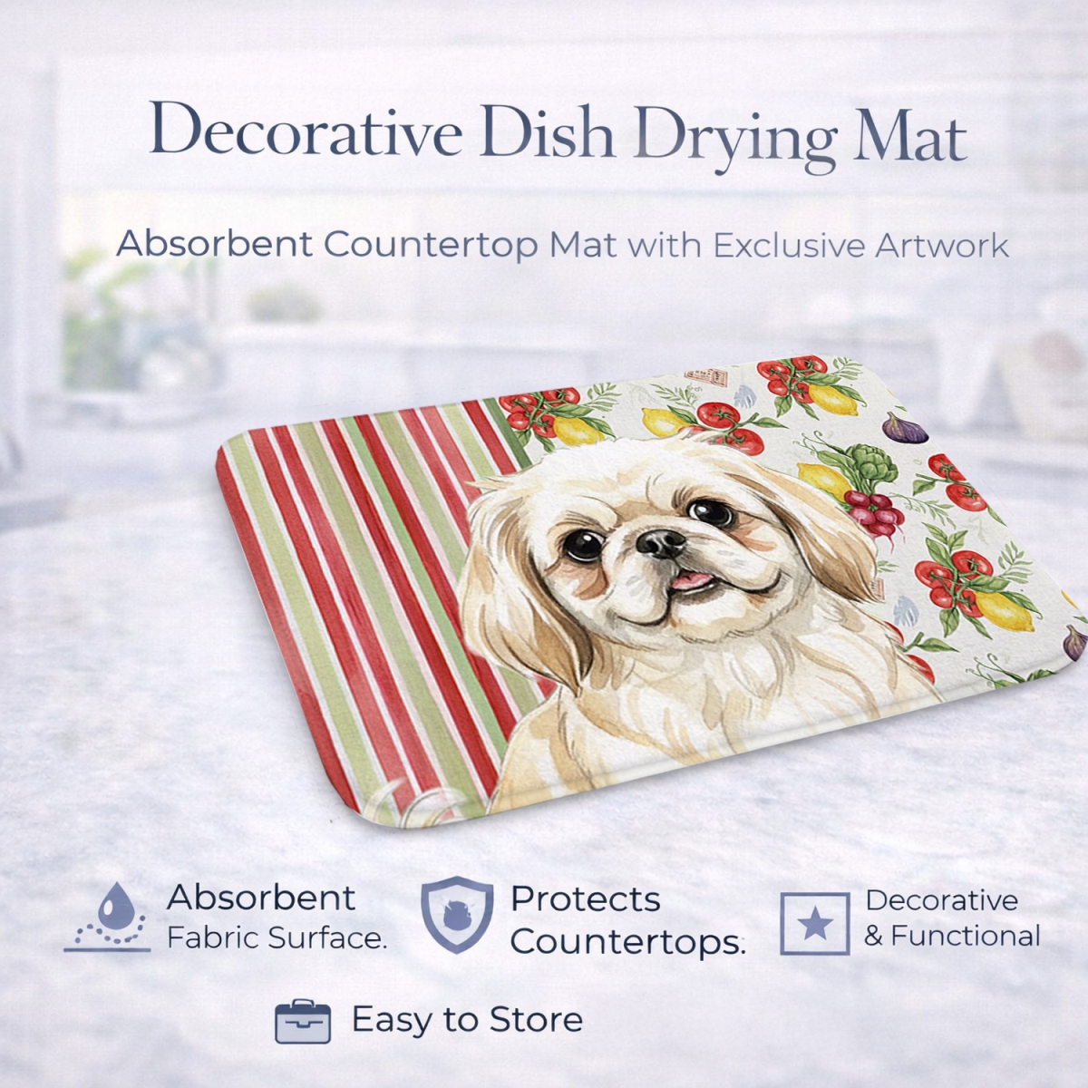 Picture of Carolines Treasures WDK8349DDM 21 x 14 in. Cream Pekingese Vegetables Dish Drying Mat