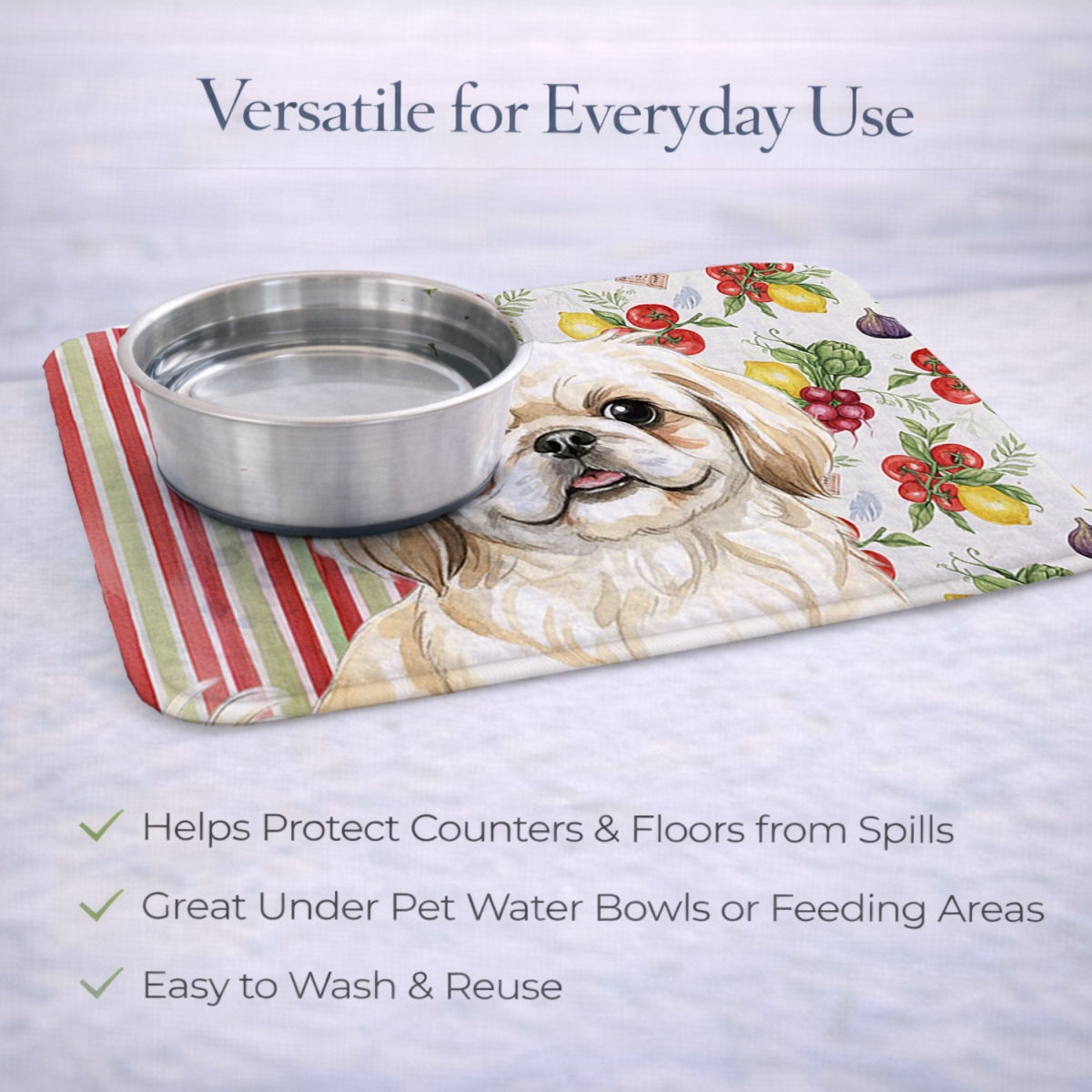 Picture of Carolines Treasures WDK8349DDM 21 x 14 in. Cream Pekingese Vegetables Dish Drying Mat