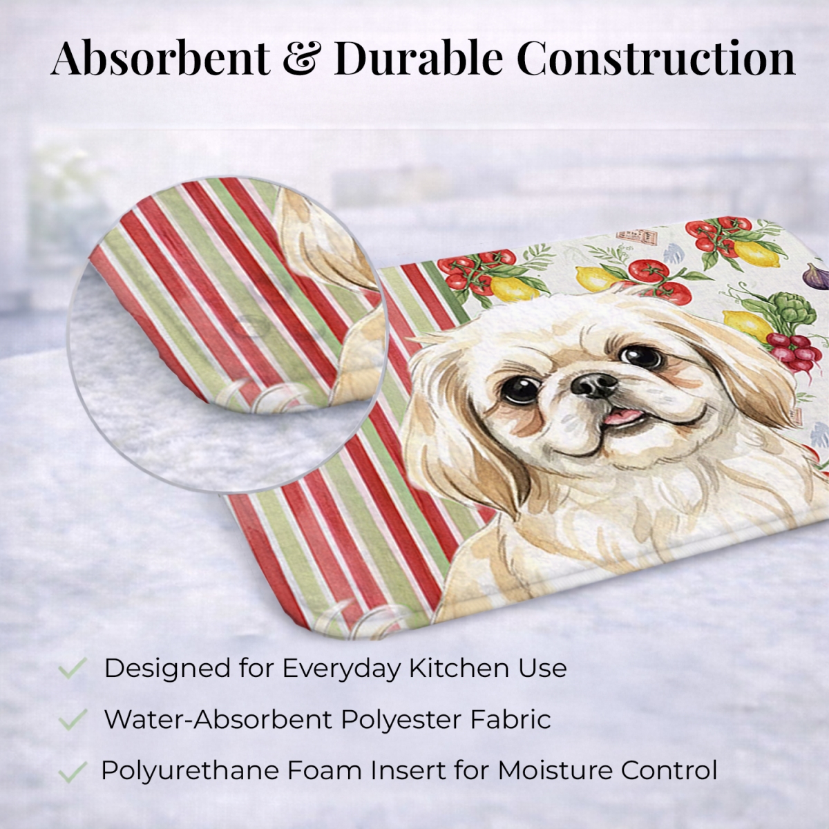 Picture of Carolines Treasures WDK8349DDM 21 x 14 in. Cream Pekingese Vegetables Dish Drying Mat