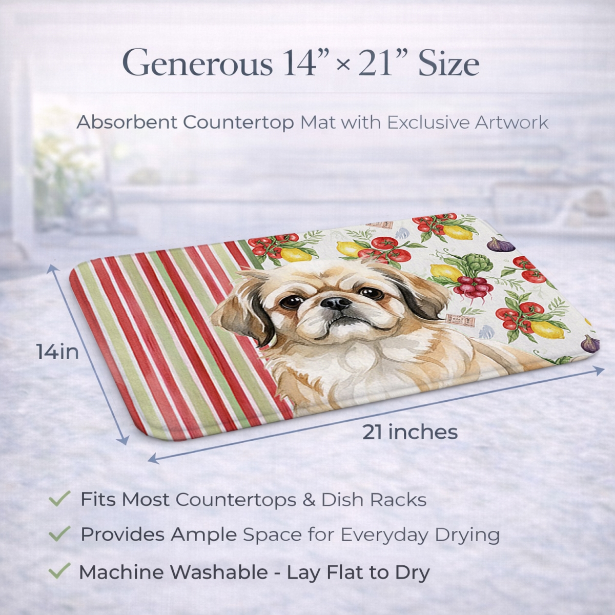 Picture of Carolines Treasures WDK8350DDM 21 x 14 in. Fawn Pekingese Vegetables Dish Drying Mat