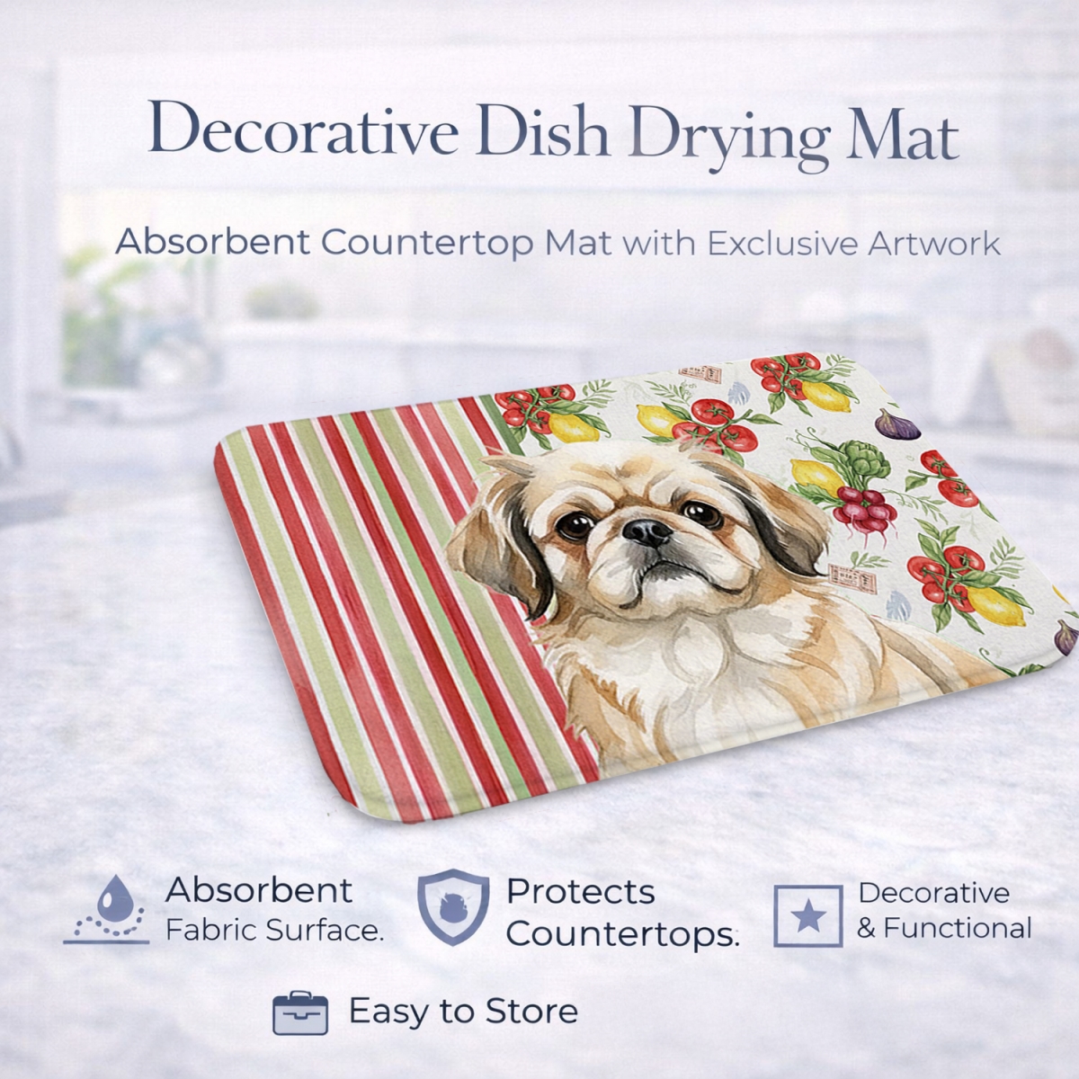Picture of Carolines Treasures WDK8350DDM 21 x 14 in. Fawn Pekingese Vegetables Dish Drying Mat