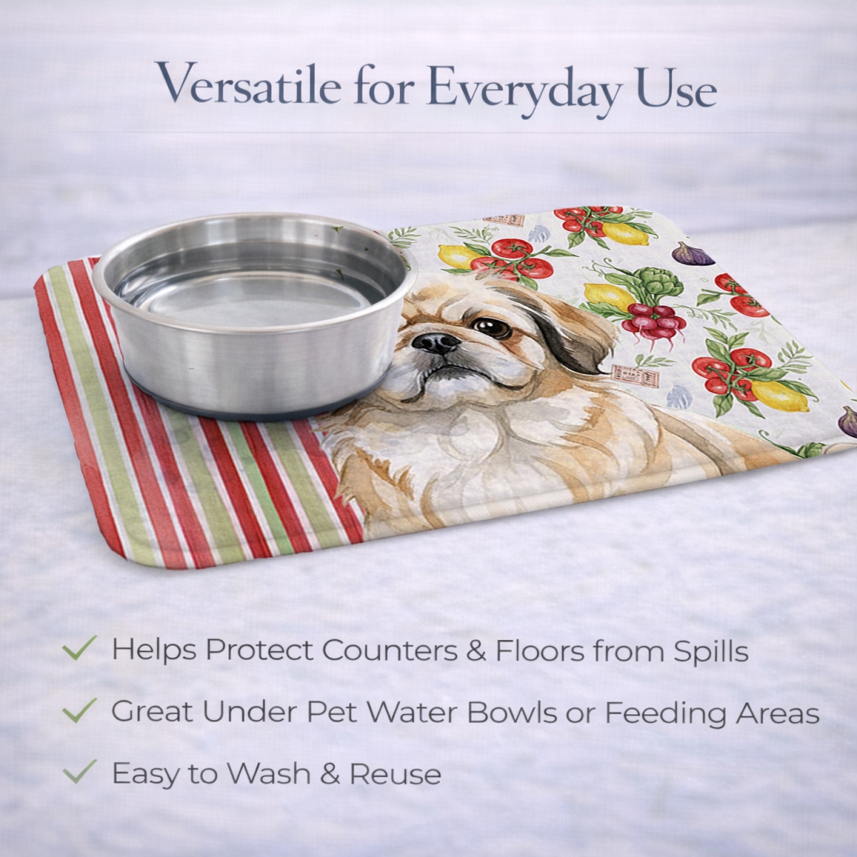 Picture of Carolines Treasures WDK8350DDM 21 x 14 in. Fawn Pekingese Vegetables Dish Drying Mat