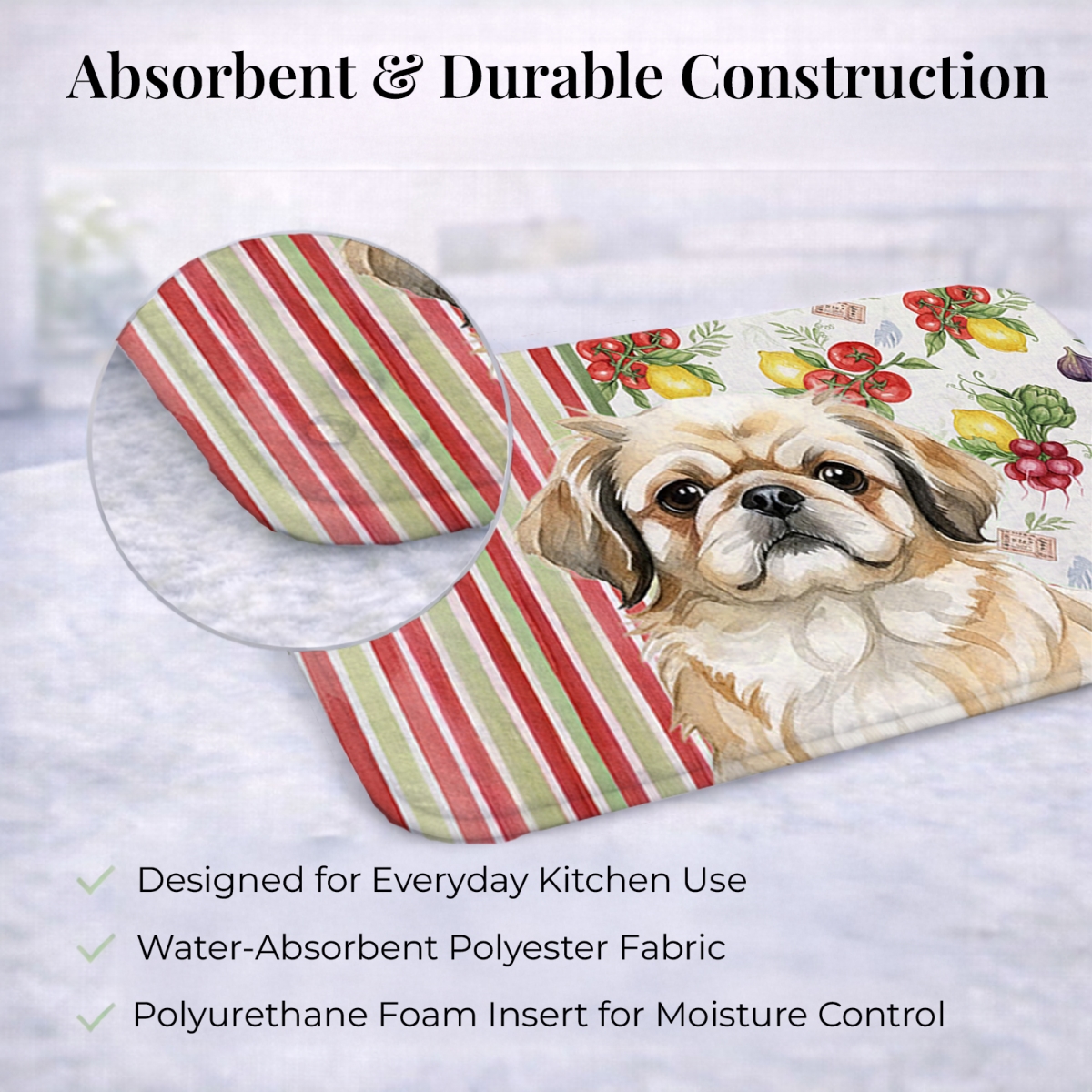 Picture of Carolines Treasures WDK8350DDM 21 x 14 in. Fawn Pekingese Vegetables Dish Drying Mat