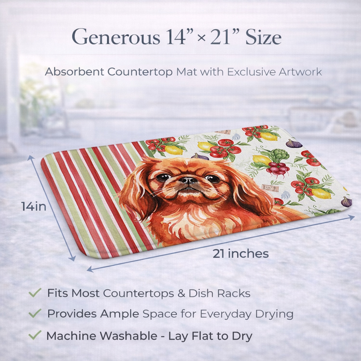 Picture of Carolines Treasures WDK8351DDM 21 x 14 in. Red Pekingese Vegetables Dish Drying Mat