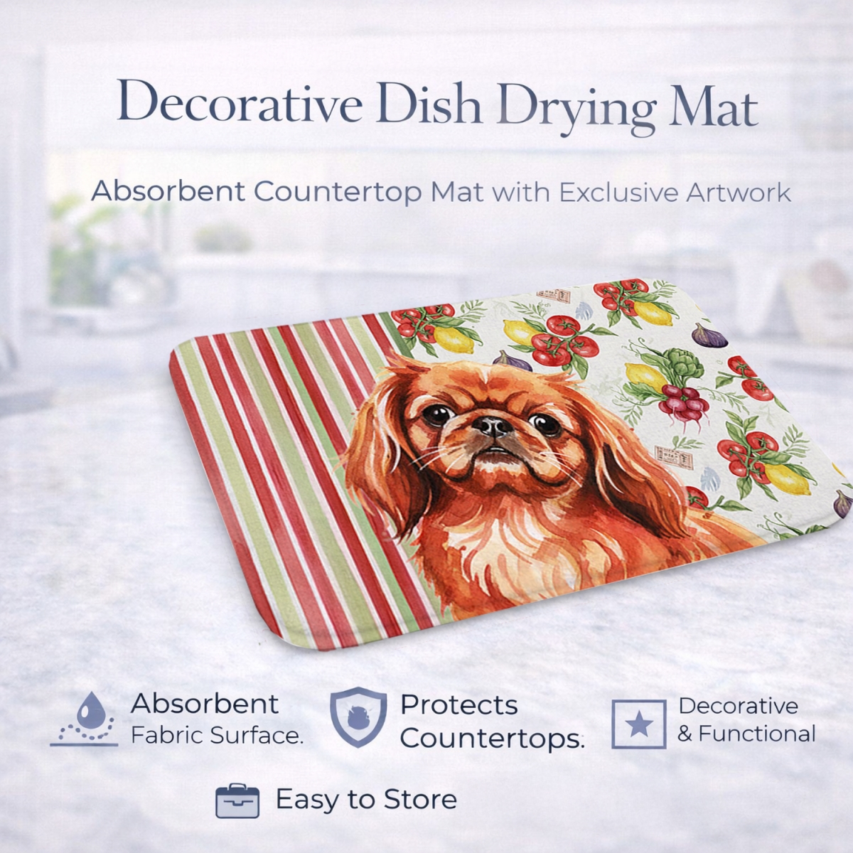 Picture of Carolines Treasures WDK8351DDM 21 x 14 in. Red Pekingese Vegetables Dish Drying Mat