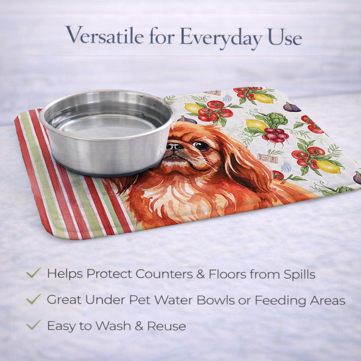 Picture of Carolines Treasures WDK8351DDM 21 x 14 in. Red Pekingese Vegetables Dish Drying Mat