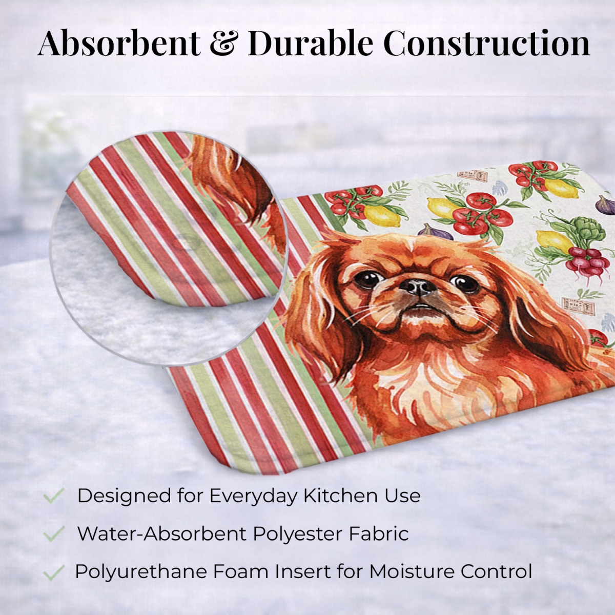 Picture of Carolines Treasures WDK8351DDM 21 x 14 in. Red Pekingese Vegetables Dish Drying Mat