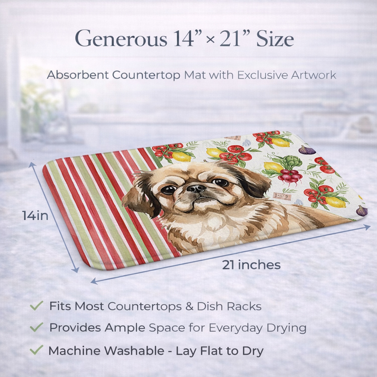 Picture of Carolines Treasures WDK8352DDM 21 x 14 in. Sable Pekingese Vegetables Dish Drying Mat