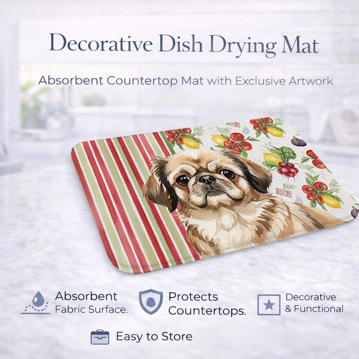 Picture of Carolines Treasures WDK8352DDM 21 x 14 in. Sable Pekingese Vegetables Dish Drying Mat