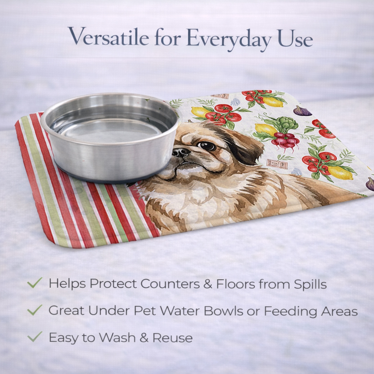 Picture of Carolines Treasures WDK8352DDM 21 x 14 in. Sable Pekingese Vegetables Dish Drying Mat